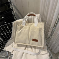 Bolso de mano informal de pana para mujer, bolso de hombro con decoración de parche de letras, bolso cruzado con múltiples bolsillos, a la moda - details 5