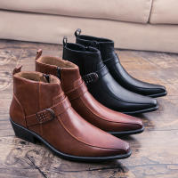 Botas Cortas Para Hombre Con Cierre Lateral Y Punta Puntiaguda Estilo Británico Suela De Goma Material PU Impermeables - details 4