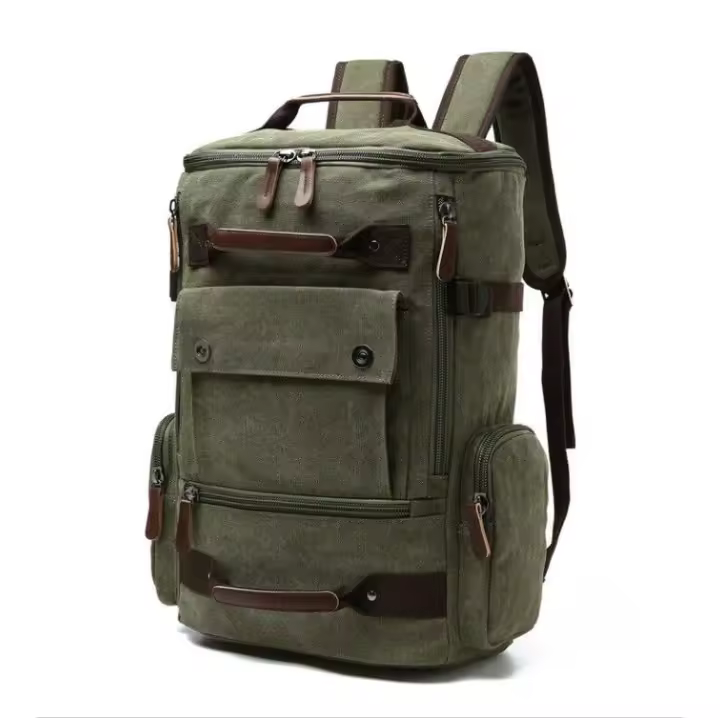 Prowalk-Mochila de lona canvas verde vintage rectangular con lugar acolchado para ordenador PC de 14 a 17 pulgadas, unisex, resistente, impermeable, ideal para tu día a día, trabajo, universidad o actividades al aire libre - 1