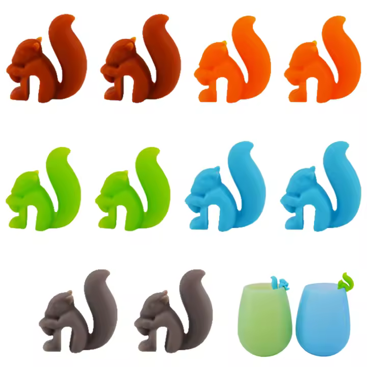 10Pcs Marcadores De Bebida Squirrel Silicone Para Barra Fiesta Té Bolsas Portadores Marcadores De Vaso Copa Taza Eco-amigable - 1