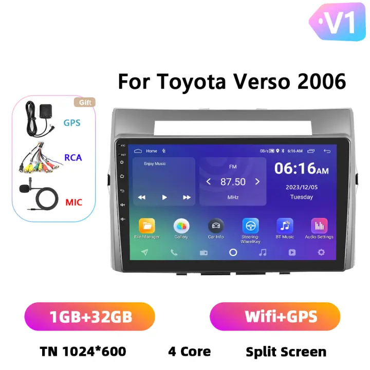 Podofo Radio de coche Android 2 Din para Toyota Verso 2006 Carplay 8+128GB AI Voice WIFI+4G DSP GPS Navegación Multimedia Reproductor de Video - 1