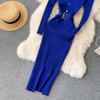 Vestido REALEFT De Punto Para Mujer Con Cuello Alto Y Mangas Largas Estampado Sólido Estilo Casual Vestido De Abrazo Largo Hasta La Rodilla Para Otoño E Invierno - details 42