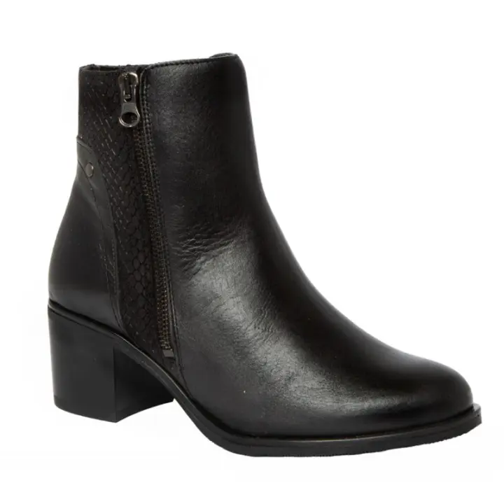Rodri Botin Mujer En Piel Negro y Tacón Medio  Referencia: R3022 Negro RODRI Botín para mujer en piel negro y grabado, ajustable con cremallera. Forro textil y plantilla de piel. * Suela resistente y con buen agarre. * Fabricad - 1