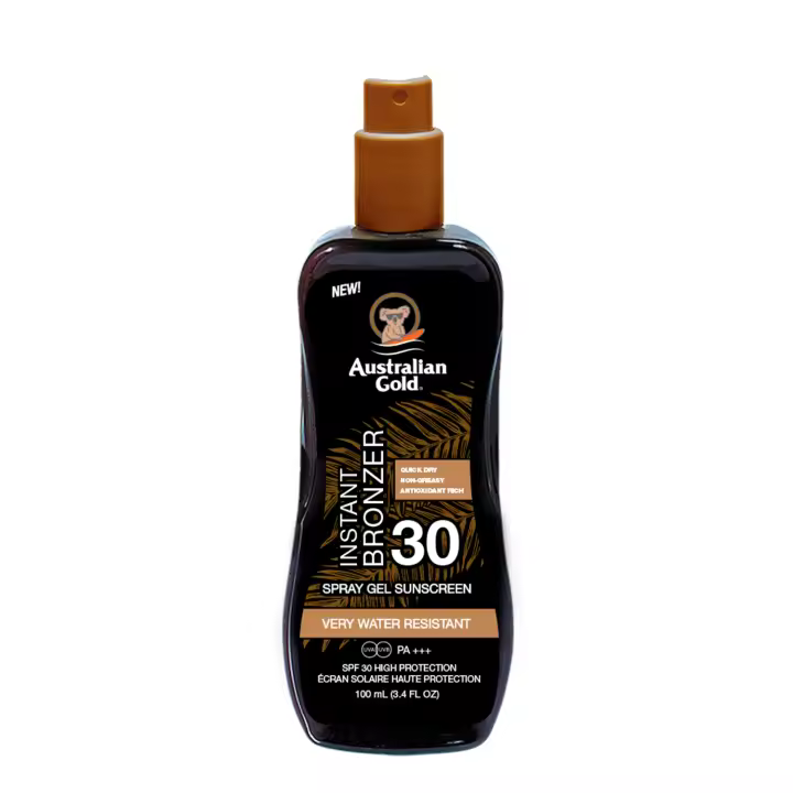 Australian Gold SPF 30 SPRAY GEL BRONZER, protector solar en spray con textura de gel con acelerador del bronceado 100ml - 1
