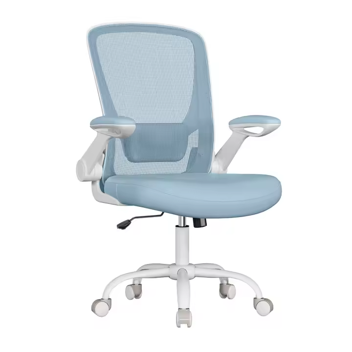 Silla de escritorio ergonómica giratoria con soporte lumbar, malla, apoyabrazos abatibles, oscilante, asiento de 53 cm, en azul niebla, gris paloma, rosa jalea - 1