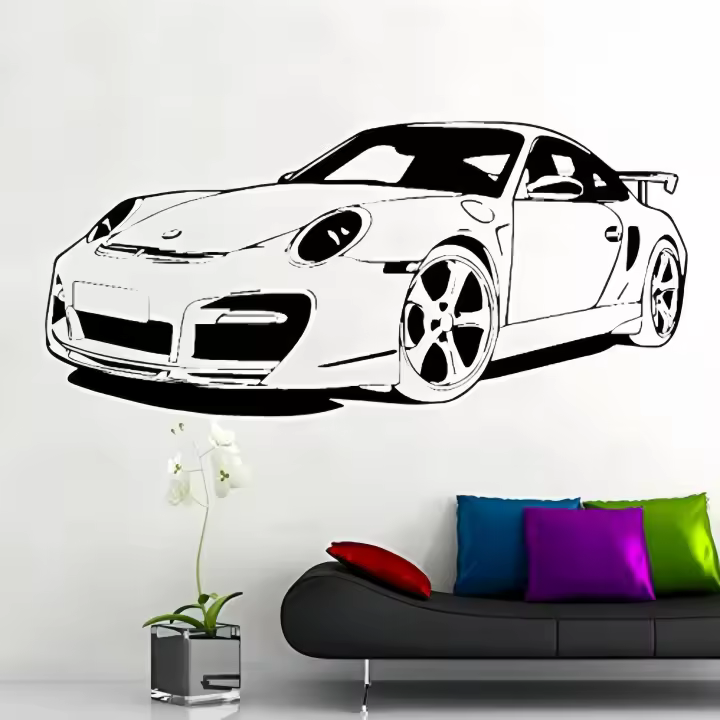 Nuevo coche talla pegatinas de pared dormitorio salón decoración restaurante respetuoso del medio ambiente PVC papel pintado coche pegatinas-2 piezas - 1