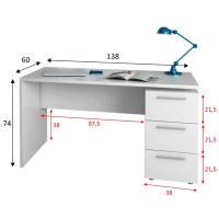Meimon STYLUS Mesa de despacho con buc de 3 cajones, estructura de tablero melaminizado tipo E1, guías metálicas, tiradores efecto cromo brillo, tacos ABS, color Blanco Artik, medidas 138x60x74 cm, carga máxima 25 kg - details 3