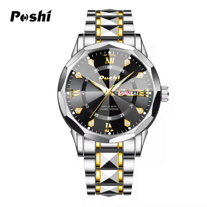 Reloj De Pulsera Cuarzo POSHI Para Hombre Resistente Al Agua Con Calendario Y Semana Luminoso Manos Dual Moda Y Casual - 1