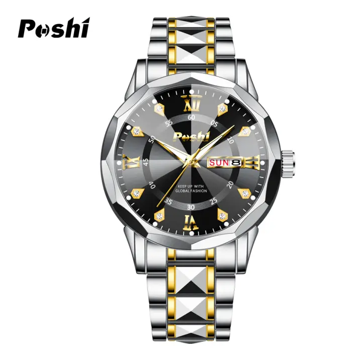 Reloj De Pulsera Cuarzo POSHI Para Hombre Resistente Al Agua Con Calendario Y Semana Luminoso Manos Dual Moda Y Casual - 1