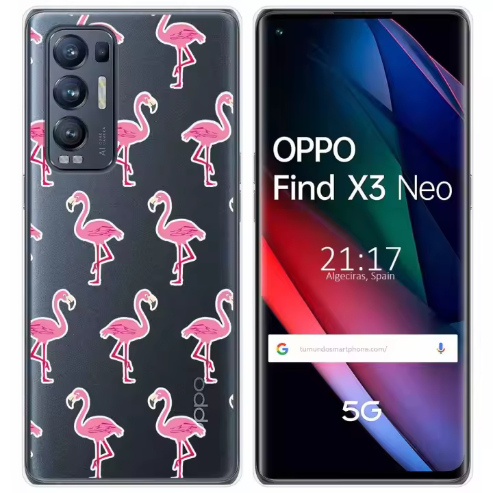 Tumundosmartphone Funda Gel Transparente para Oppo Find X3 Neo 5G diseño Flamenco Dibujos - 1