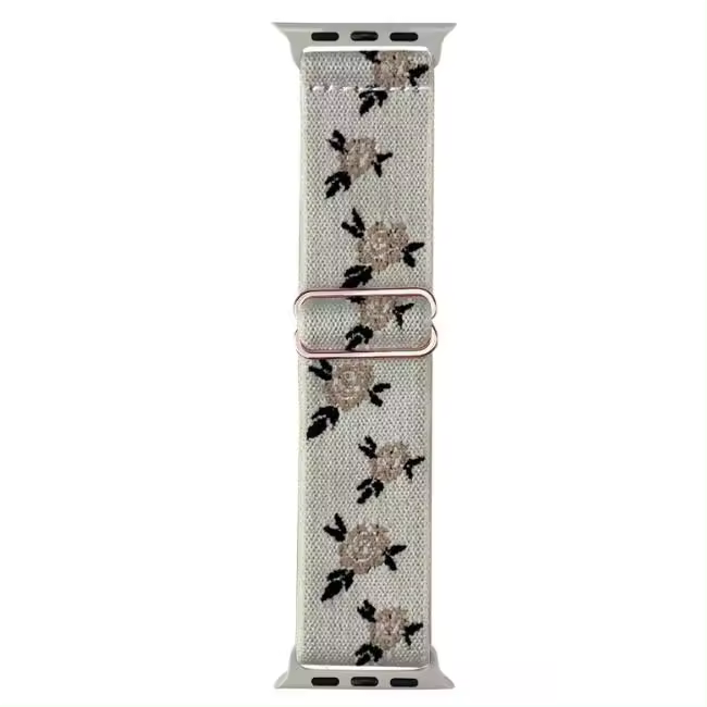 Correa deportiva floral compatible con Apple Watch, correa de reloj de nailon tejido elástico de una sola vuelta con estampado floral bordado para mujer, para varias series - 1