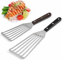 Espátula para pescado, paquete de 2 espátulas de metal de acero inoxidable grandes y pequeñas, espátula ranurada para cocinar, voltear, dar vuelta, freír y asar. - details 1