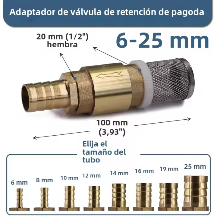 Adaptador De Válvula De Comprobación De Tubo Pagoda 1pc 6-25mm 1/2'' Con Filtro De Cobre Antirretroalimentación Válvula Unidireccional Protector De Bomba Control De Agua - 1