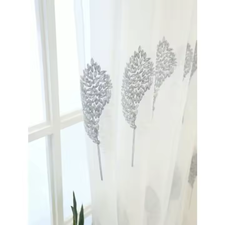 1PC Cortina De Ventana De Tela De Paja Con Bordado De Pequeño Árbol Estilo Nórdico Moderno Sencillo Y Fresco Para Decoración De Hogar - 1