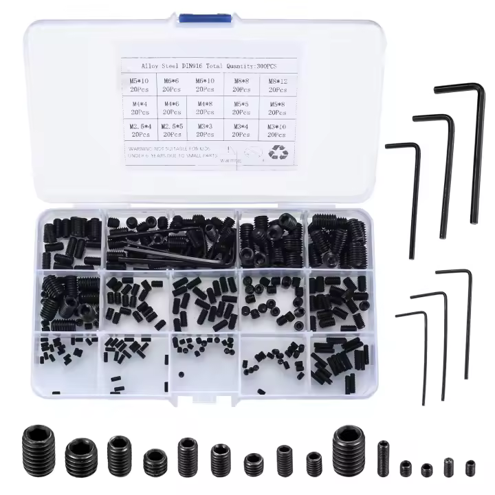 300 Piezas Tornillos Hexagonales Sin Cabeza, Tornillos Roscados Internos M2.5/M3/M4/M5/M6/M8, Kit Surtido de Tornillos Perforadores para Manijas de Puertas, con Llave Allen - Negro - 1