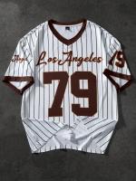 Camiseta De Verano Para Hombre Con Cuello En V Y Estampado Deportiva Corta Retro Béisbol Chic Camiseta Transpirable De Polyester - details 5