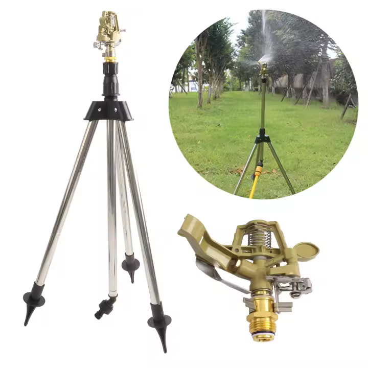 Aspertor de Agua para Exterior Para El Jardín with El Faro de asperdor de aleación de zinc, Tripod giratorio de 360 Grados, Kit de Riego de asperdor de Jardín ajustable para Riego enterrado - 1