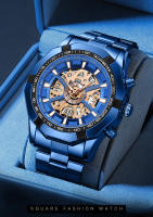 Reloj De Cuarzo Para Hombre 2025 Marca Top Lujo Acero Inoxidable Impermeable Con Agujeros Huecos Azul Grande Relogio Masculino De Moda Y Casual - details 1