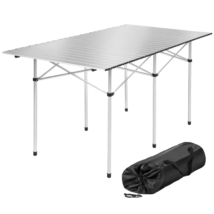 Tectake - Mesa de aluminio plegable 70 o 140 x 70 x 70 cm  Estructura de metal  Montaje y desmontaje rápido  Superficie de láminas muy fácil de limpiar - 1