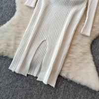 Vestido Largo De Mujer Con Cuello En V Y Manga Larga Blanco Elegante Con Cierre De Lazos Estilo Callejero Alta Moda Para Otoño Y Playa - details 18