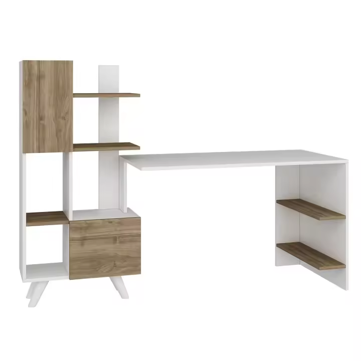 Escritorio,100% Tablero de aglomerado rechapado en melamina, Color Blanco Nogal WELLHOME - 1