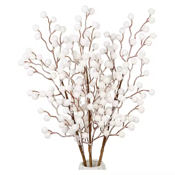 Rama De Bayas Blancas Artificiales Para Arreglos Florales Y Decoración De Navidad 1 Pieza Decoración De Árbol Con Falsas Nieves Para Manualidades Y Casa - 1