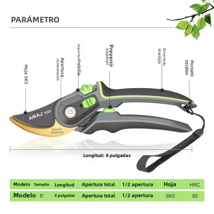 Tijeras De Poda Industriales AIRAJ Herramientas De Jardinería Ahorradoras De Esfuerzo Con Tijeras Afiladas Duraderas Y Antideslizantes - 1