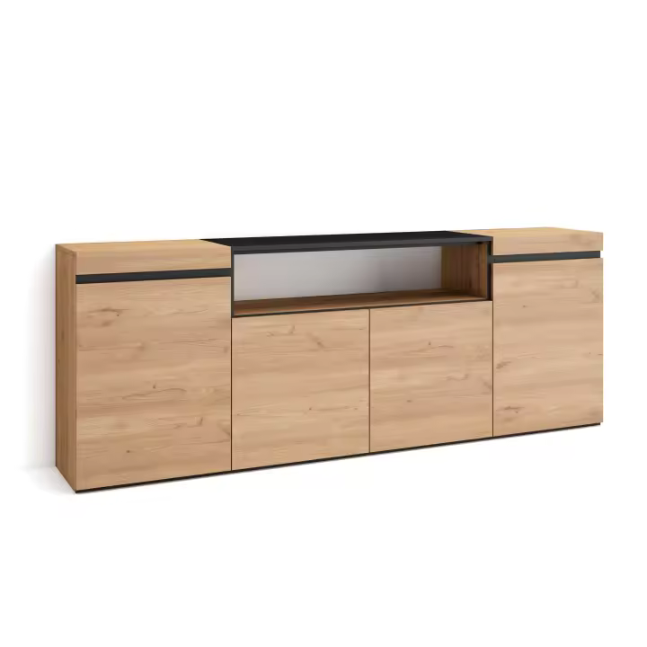 Skraut Home - Mueble Aparador en melamina de alta calidad - Veteado de madera - Tacto poroso - Estilo Moderno Elegante - 203x35x75cm - 1