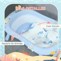 ZONEKIZ Juego de Bañera para Bebé Recién Nacido hasta 6 Años Plegable 40L con Cojín Almohadillas Antideslizantes Orificio de Drenaje y Agujero de Ducha 83x48x23,5 cm Azul - details 6