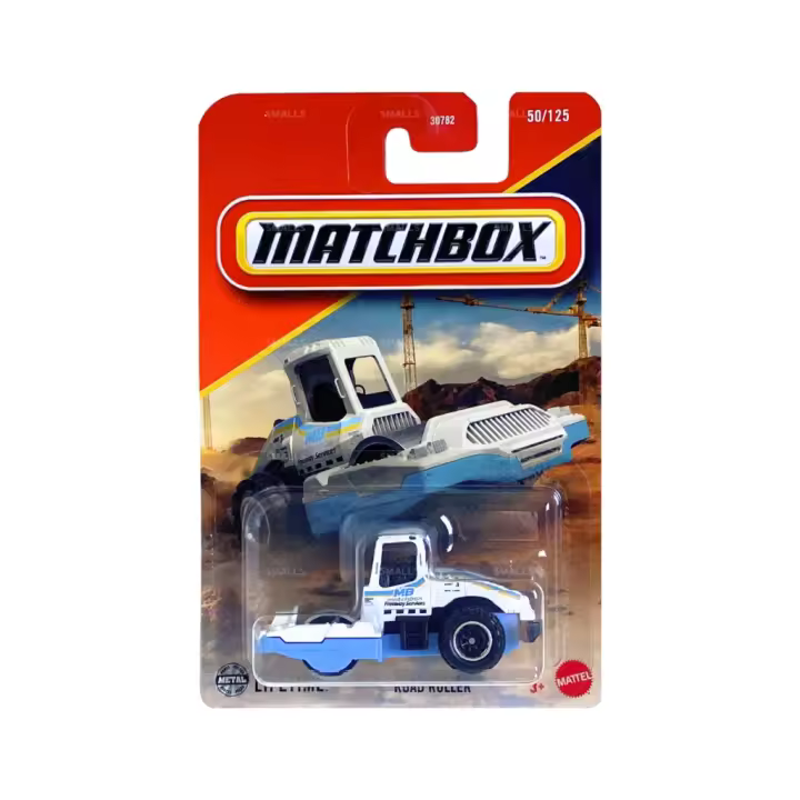 Matchbox - Trator Road Roller - JBP62 - Aplanadora -  Con detalles realistas, decoraciones auténticas y ruedas de verdad, tanto niños como coleccionistas adorarán - Recomendado para mayores de 3 años - 1