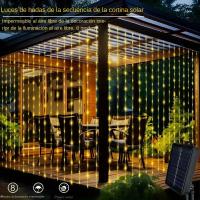 Luces De Cortina Solar De 100 LED Para Exteriores Resistente Al Agua Con Hilo De Cobre Plata 8 Modos Luz De Hadas Para Decoración De Navidad Y Fiestas En Casa - details 1