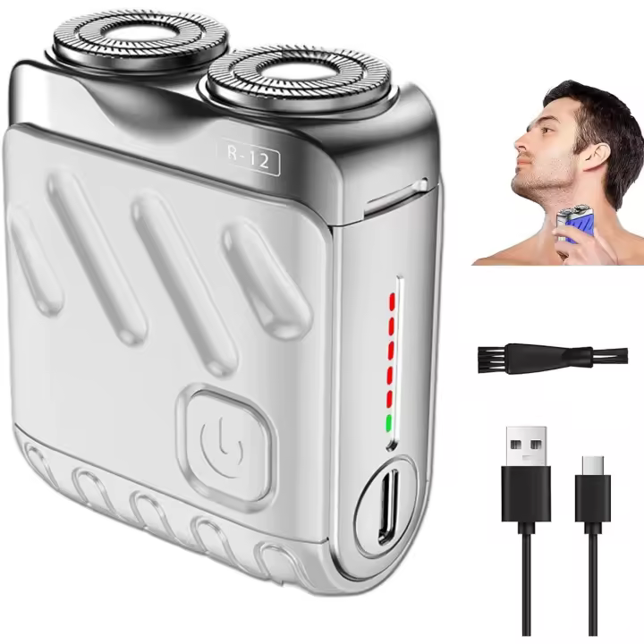 Afeitadora eléctrica portátil de doble anillo rotatorio, mini afeitadora de barba eléctrica, impermeable y cómoda, con cortador magnético de doble anillo, botón único, larga duración, ideal para viajes y uso diario, afeitadora de bolsillo (naranja) - 1