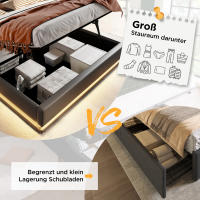 Cama Twin 160x200 cm PU Negro: Alojamiento Hidráulico, Cabecero Tapizado with Carga USB Typo-C y Iluminación LED 3 Caras (Eredón Not Includo) - details 5