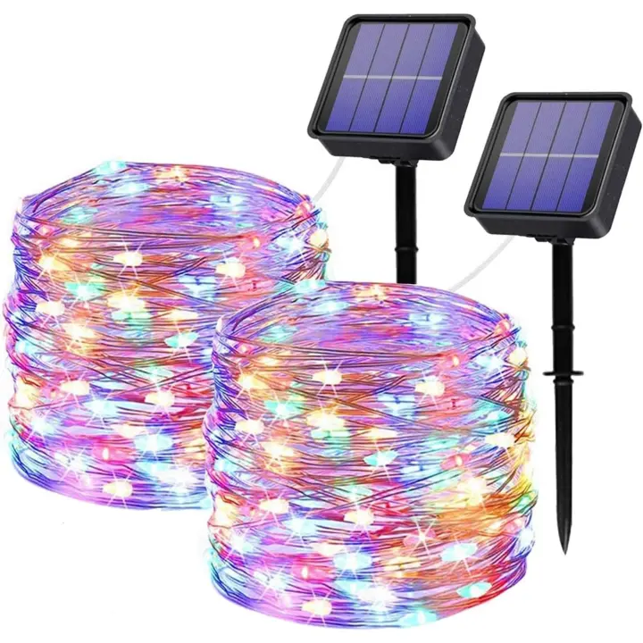 Cadena de luces solares para exteriores, [paquete de 2] 2 x 22 m, 200 luces LED solares, 8 modos, resistente al agua, alambre de cobre, decoración para jardín, boda, fiesta, terraza, dormitorio, balcón - 1