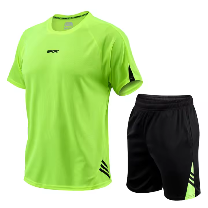 Conjunto Deportivo De Verano Para Hombres Fashion Transpirable Secado Rápida Color Sólido Estilo Casual Cuello Redondo Grande - 1