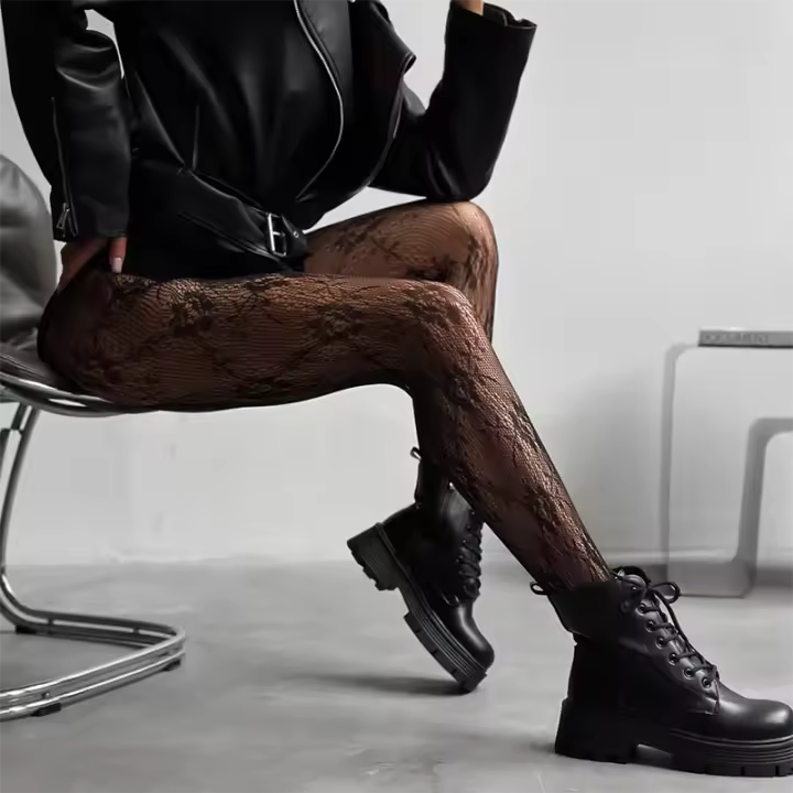 Kave Medias De Encaje Rosa Francesa Para Mujer 1 Paquete Medias De Malla Con Agujeros Y Diseño Floral Acolchado Para Primavera Y Verano - 1