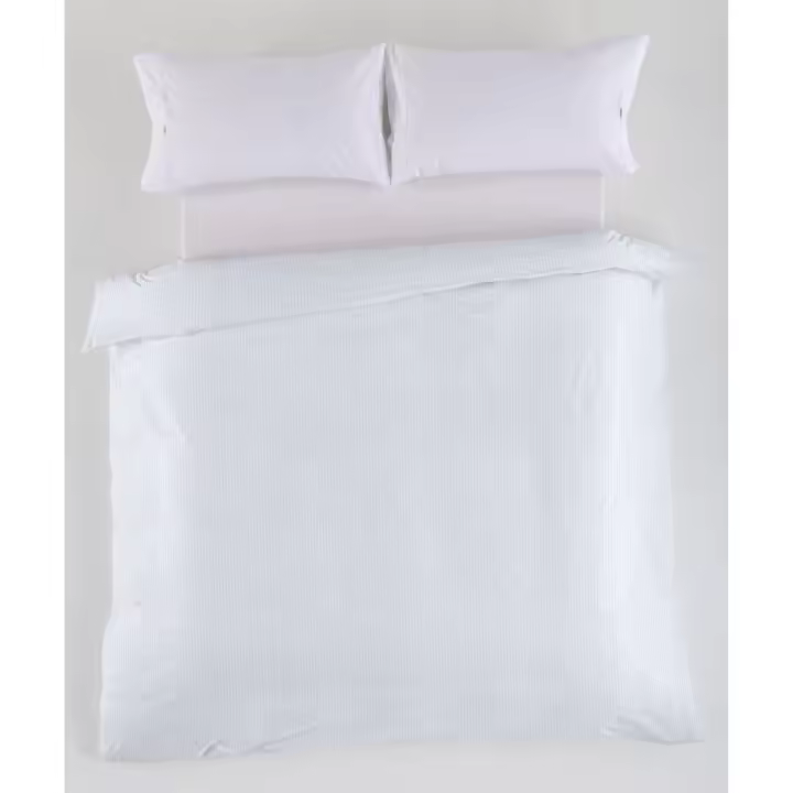 FUNDA NORDICA de satén listado color blanco - Cama de 90 (1 pieza) - 100% algodón - 300 hilos. Gramage: 118 - Fijalo - 1