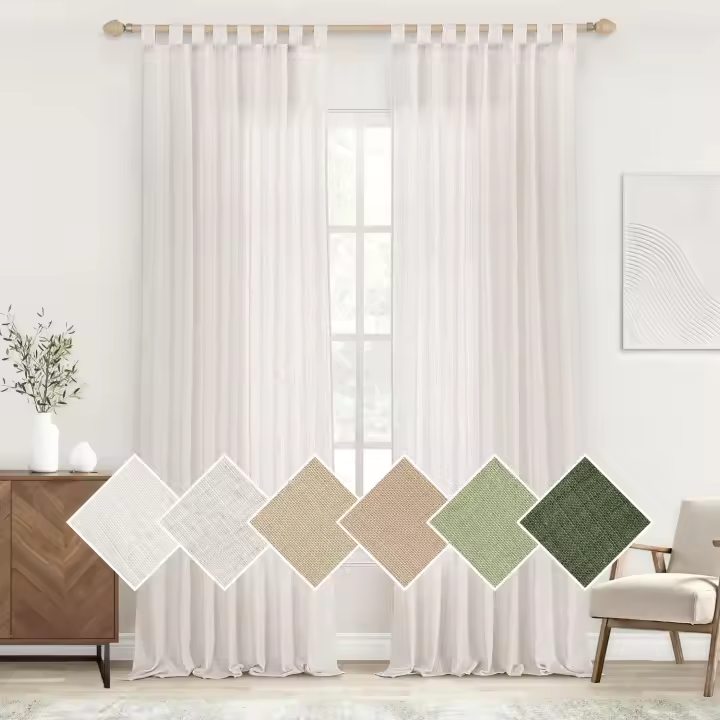 Cortinas Cortas de Lino Visillo Translúcido Cortinas Dormitorio Modernas Decorativas para Ventana Salón Habitación 2 Piezas 140x145cm Blanco Blanqueado - 1
