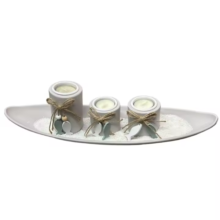 Bandeja con 3 portavelas de Madera con corazón y Arena Blanca 24 cm, Velas Decorativas jardín, baño, Bodas, decoración Vintage hogar - 1