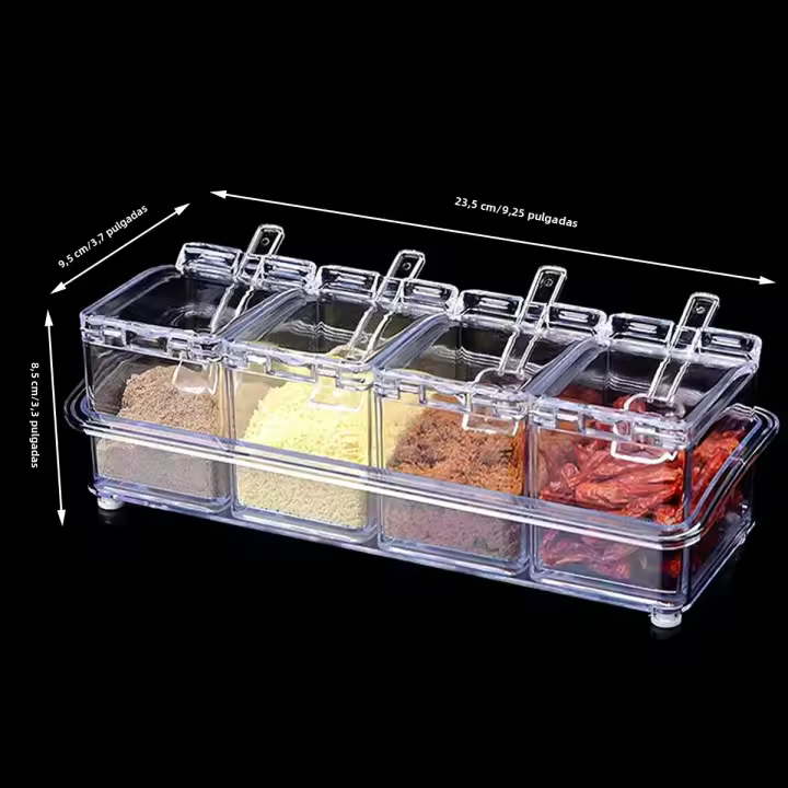 Jars De Condimentos Organizador De Cocina Almacenamiento De Azúcar Y Sal Con Tapa Botellas De Especias Transparentes Accesorios De Cocina Estilo Moderno PS 23.5x9.5x8.5cm - 1