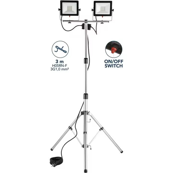 Electraline 63445 Foco Led Proyector Doble Sobre Trípode, Gris, 2 x 50 W, 4000K, 3500 LM - 1