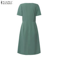 Vestido Elegante De Verano ZANZEA Para Mujer Con Manga Corta Vestido De Fiesta A-Line Solido Pleated Tratamiento De Cierre Pullover Estilo Oficina Lady - details 7