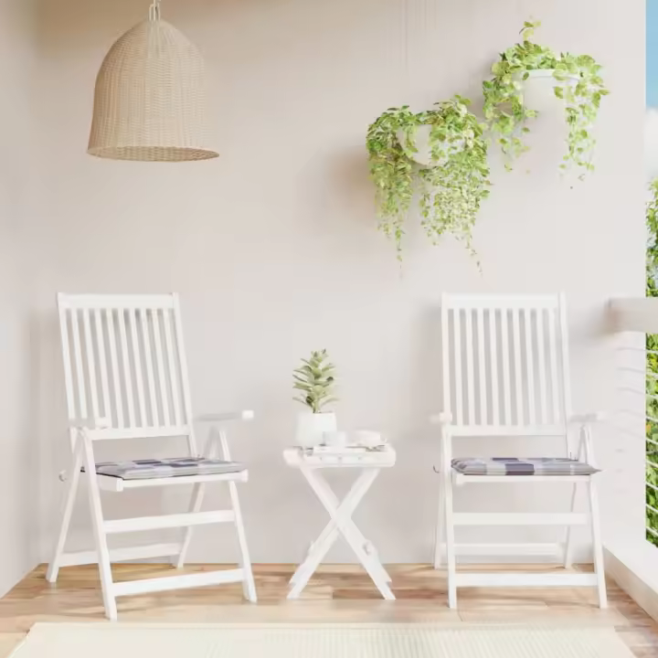 vidaXL Cojines de silla de jardín 2 uds tela a cuadros gris 50x50x3 cm - 1