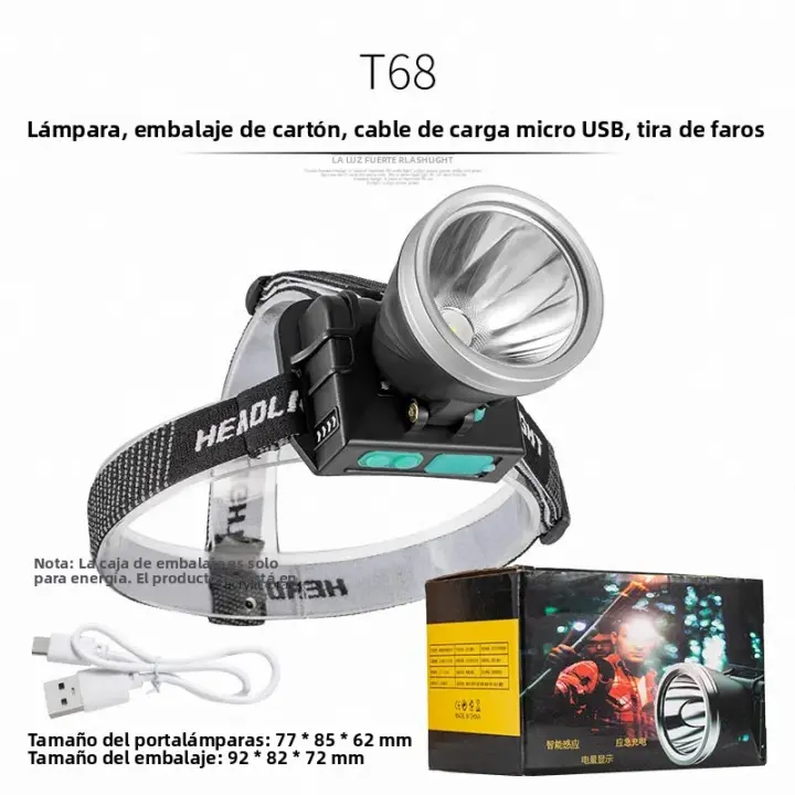 Linterna Frontal LED Inteligente Recargable Con Sensor 500LM 2*18650 Batería Fuente De Alimentación 60° Ángulo De Haz Impermeable Para Camping Y Pesca - 1