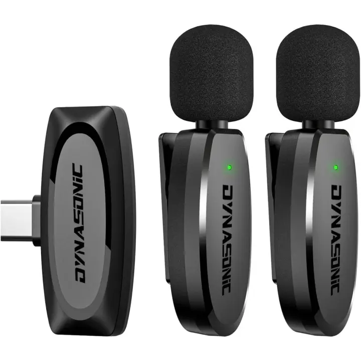 DYNASONIC DM-Pro 02 Pack (2ª Generación) 2 Microfonos Inalambrico Profesional Android Tipo C. Micrófono de Solapa Lavalier para Movil (2,4GHz) Facebook Tiktok Video Vlog Youtube. - 1