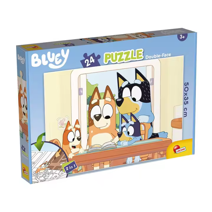 Bluey Puzzle 2N1 Doble Cara Coloreable 24 piezas 50x35cm Lisciani - 1