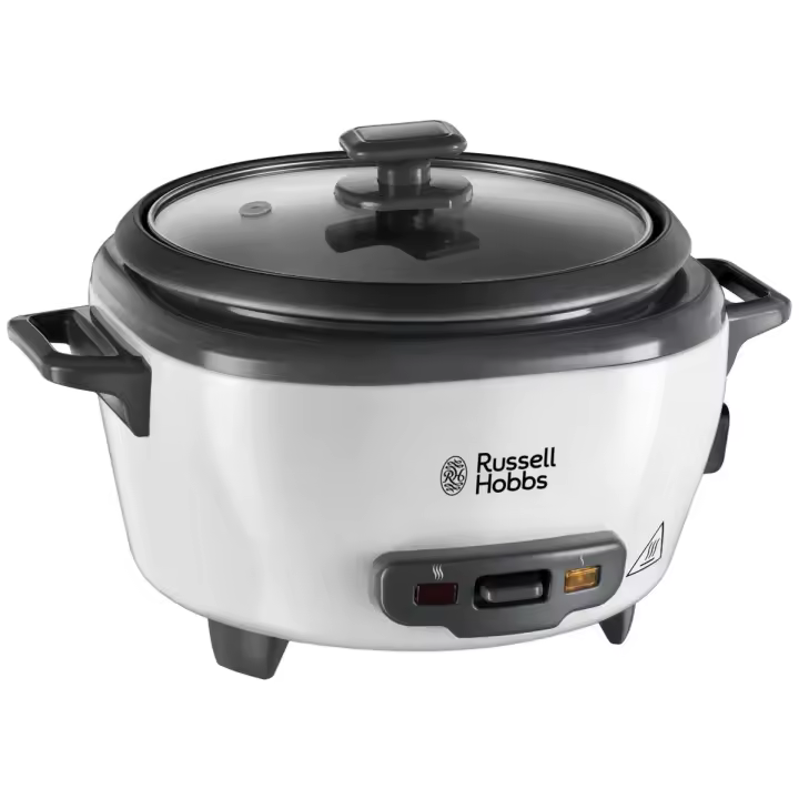 Russell Hobbs Olla Arrocera 27030-56 | 6 Raciones, 300W, Recipiente Antiadherente, Bandeja Para Cocinar Al Vapor, Función Mantener El Calor, Tapa De Cristal, Incluye Taza Y Cuchara Medidora, Color Plata - 1