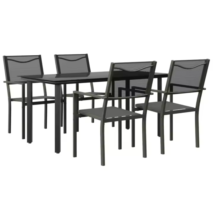 vidaXL Juego de comedor para jardín 5 piezas acero y textilene negro - 1
