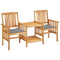 vidaXL Sillas y mesita de jardín con cojines madera maciza acacia en color Taupé/Estampado cuadros rojos/Gris y más | cómodas modernas ergonómicas para comedor cocina salón hogar - details 2