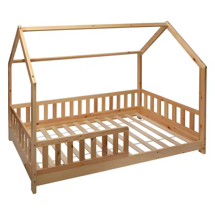 Miroytengo Cama Juvenil Bosco en Forma de Cabaña 98 cm - Madera de Pino y Contrachapado, Color Beige Estilo Infantil - 1